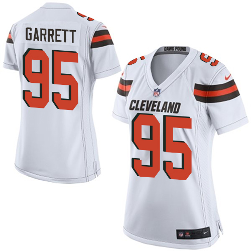 Nike Browns #95 Myles Garrett White Women's Stitched NFL New Elite Jersey